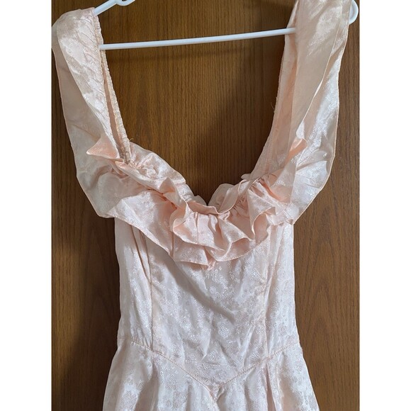 Vtg 80's GUNNE SAX Jessica McClintock Pink Floral Dress Off The Shoulder Size 5 - Picture 3 of 12